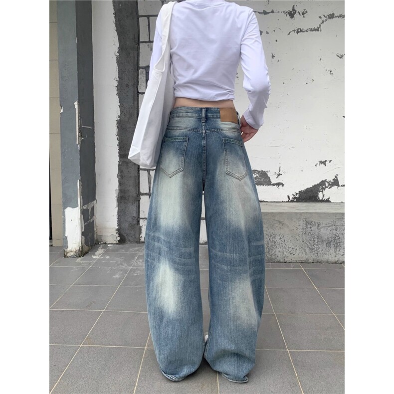 美式复古竹节纹水洗弯刀牛仔裤男款潮牌cleanfit宽松休闲阔腿长裤,男装牛仔裤,星座516A