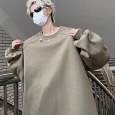 复古oversize垫肩酒红色圆领卫衣男女铆钉设计感小众内搭长袖外套，女装短外套，星座506A