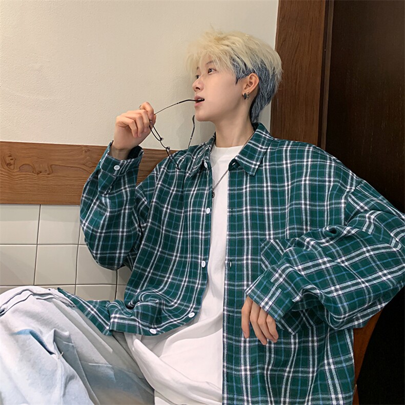 衬衣男秋季新款港风宽松大码磨毛格子长袖衬衫CS530-P38，男装衬衫，星座214-3