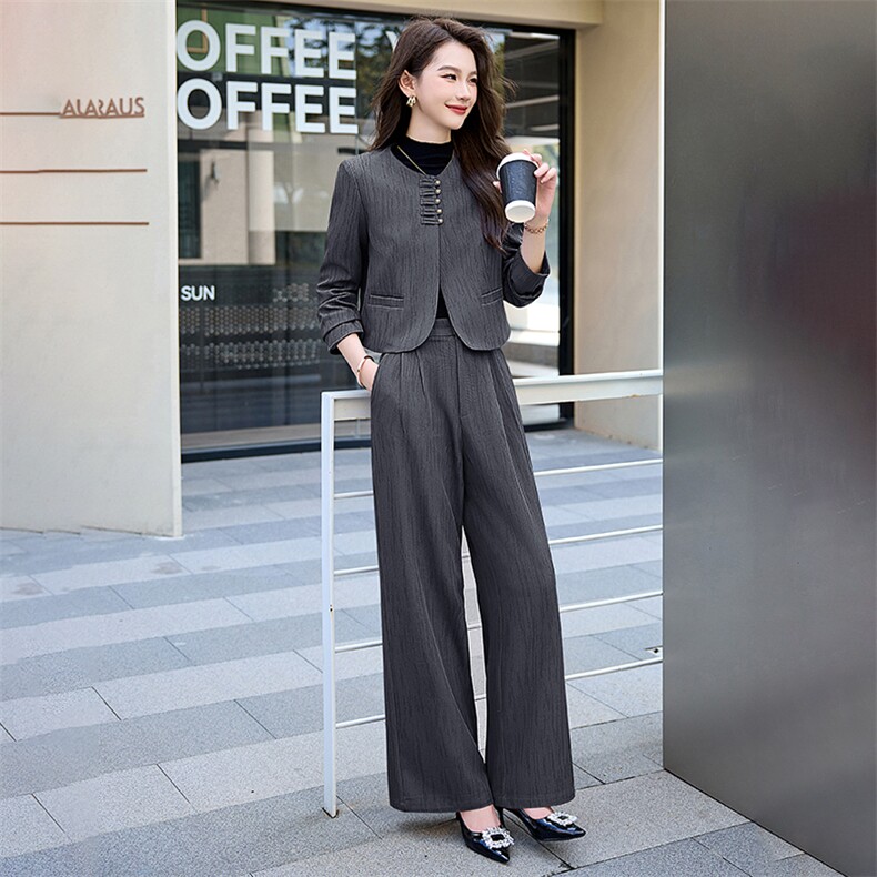 高级感气质休闲套装女春秋2025新款老钱风显瘦小西装阔腿裤两件套,女装套装/套裙,卡杰菲