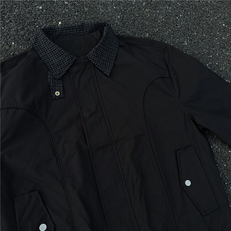 JK733-M-3XL-特P52-美式复古哈灵顿夹克防风翻领撞色格子领外套图片