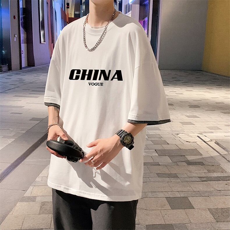 JT55001-P25假两件短袖t恤男大码胖子半袖体恤半截袖港风,男装T恤,电商A040