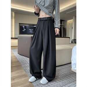 2026春夏新款老钱风高级感新面料垂感宽松微弯刀休闲裤6611-特P35，男装休闲裤，电商C305A