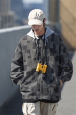 JK6007/P80加棉P90Cityboy牛仔连帽格子夹克男大码外套棉衣男，男装夹克，电商A141