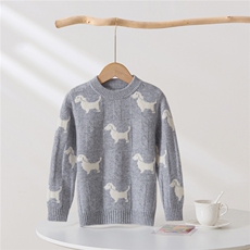 2025年新款百搭小狗提花圆领套头羊绒衫，童装儿童羊绒衫，轩曦羊绒