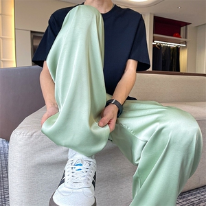 8XL-M 特大码冰丝裤醋酸阔腿裤男缎面高腰垂感防晒凉凉裤K979P45图片