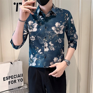 店主风社会小伙男士印花中袖衬衫男痞帅衬衣301A-1/CS581/P55图片