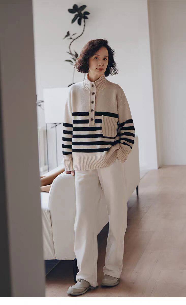 2025年秋季新款亮丝圆领针织女士羊毛衫时尚休闲通勤百搭，女装羊毛衫，狄美羊绒