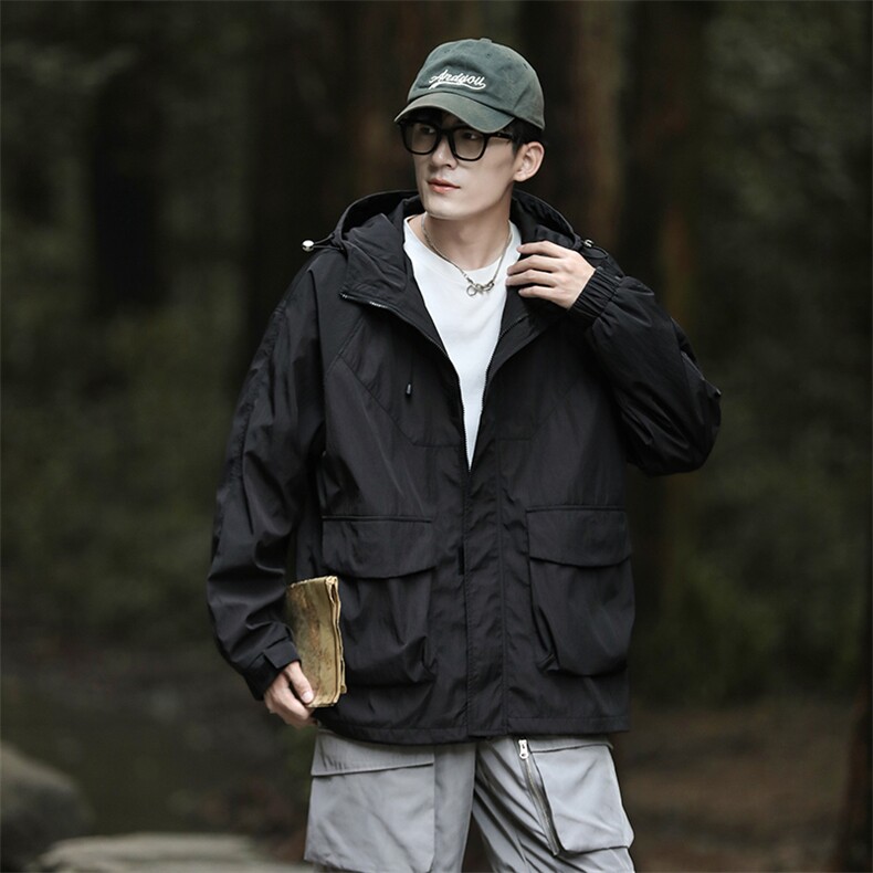 春秋款工装连帽外套户外登山服男女款百搭防风夹克JK8311-P72图片