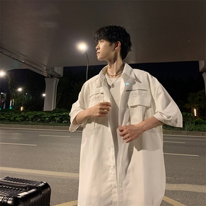 S79-P37夏季宽松型口袋拉链短信衬衫图片