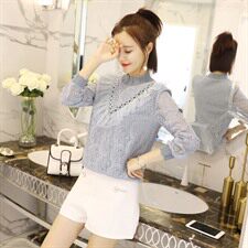 气质街头韩版百搭宽松休闲时尚镂空拼接蕾丝修身2021年春季，女装蕾丝衫/雪纺衫，安之芮娜