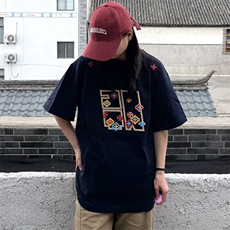 万针全刺绣工艺高品质260克双纱纯棉美式高街短袖T恤特P33，男装T恤，电商A486-1