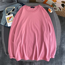 纯棉2024春新款情侣纯色长袖T恤男女士圆领打底衫A158-T88889-P20，男装T恤，电商A158-1