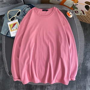 纯棉2024春新款情侣纯色长袖T恤男女士圆领打底衫A158-T88889-P20图片