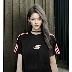 抖音得物品质二开240克宽松纯棉美式潮牌印花三条杠中性风短袖T恤，男装T恤，电商A486-1