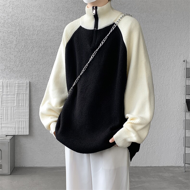 8XL-M半拉链立领毛衣外套男针织衫慵懒拼接插肩袖线衣MY19001P78,男装针织衫/毛衣,电商B312