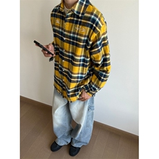 刺绣格子长袖衬衫日系港风ins宽松衬衣男生百搭休闲外套CSC71，男装衬衫，星座516A