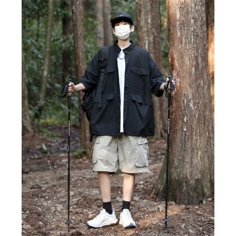 日系五分袖春夏季新款衬衫潮流慵懒男方领宽松型衬衫AC92P38,男装衬衫,星座1116-2
