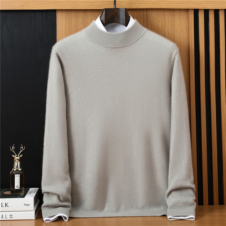 2025年秋季圆领时尚百搭半高领男士羊绒衫，男装羊绒套衫，恒标羊绒