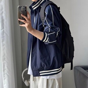 网络图现货秋动季法式小众设计宽松大码三条杠夹克衫JF020-P55,秋天成熟大叔穿搭图片