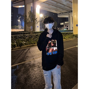 说唱歌手印花LOGO男女情侣潮牌连帽卫衣图片