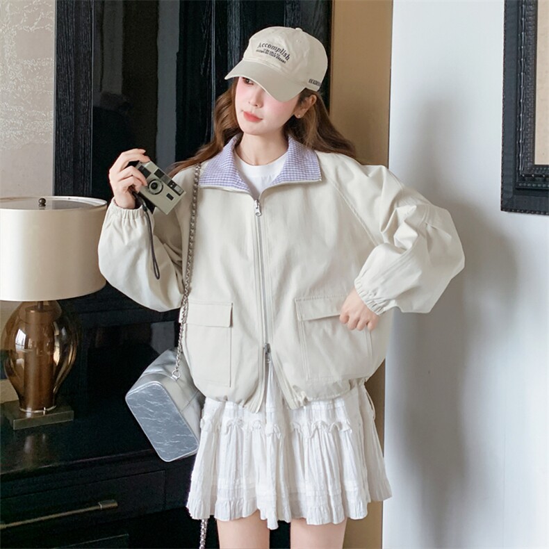 【现货】两面穿休闲格子夹克短外套C158-8643-P145-K218,女装短外套,2C158