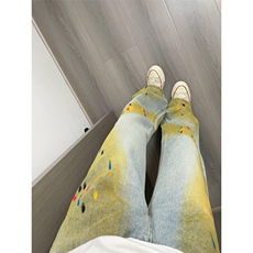 美式高街vibe裤子裤男款秋冬手绘涂鸦牛仔裤显腿长直筒弯刀微喇裤，男装牛仔裤，星座313A(原308A-2)