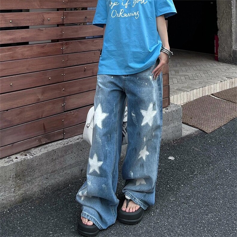 现货!港风新款2025潮流百搭直筒宽松大码牛仔裤松紧腰NZ6160-P42，男装牛仔裤，星座1103-2