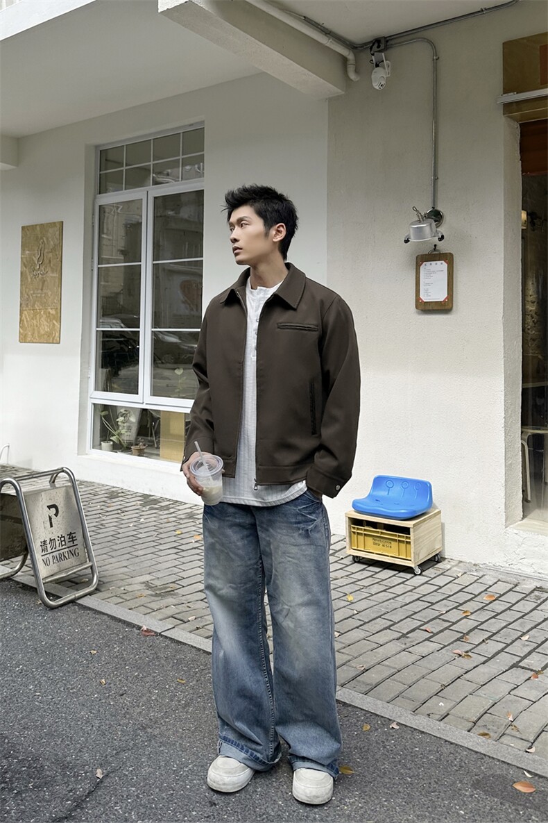 秋季2025老钱风抖音纯色休闲立领夹克店主风A236-82521-P125,男装夹克,电商A236