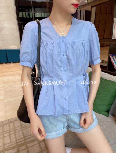 现货夏季抽绳小衫爆，女装，人可·木易