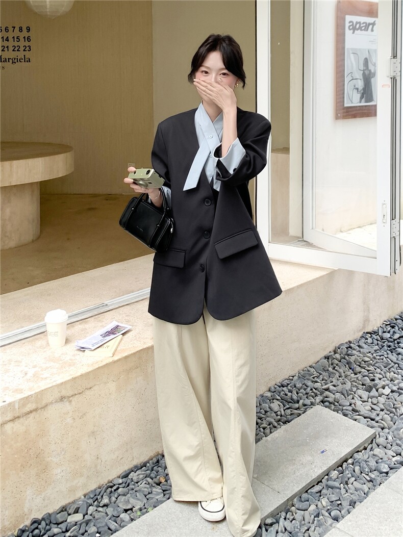 通勤拼接假两件短款西服上衣女春秋超火好看高级小众职业西装外套,女装西装,韩蜜菓