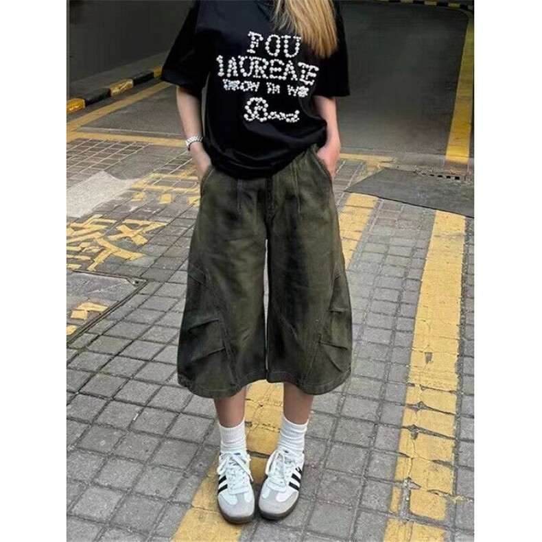 复古脏染工装弯刀牛仔七分裤女夏季宽松阔腿中裤镰刀短裤KAT29,男装牛仔裤,星座1116A（原606A-3）