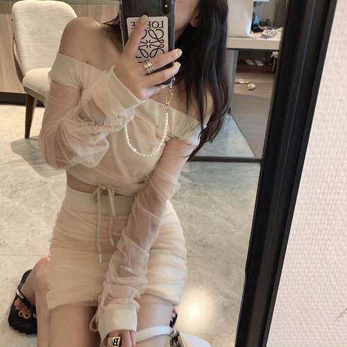 一字领网纱两件套,女装,XTZ style