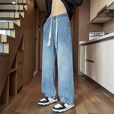KH222-p45外贸港风街头宽松直筒休闲潮流百搭x抽绳男女牛仔裤，男装牛仔裤，星座224-3