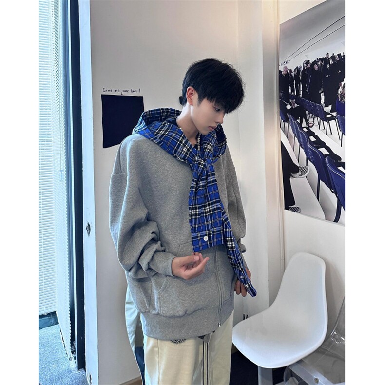 【有货】假两件格子拼接卫衣男款设计感连帽开衫外套JL97CC-特P68,男装卫衣,星座1007（原301D）