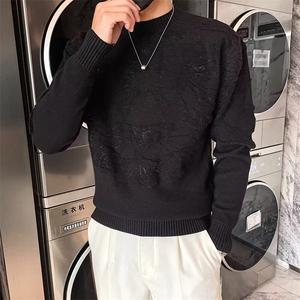 个性烫钻长袖毛衣男士修身提花帅气复古青年线衣针织衫 MX6003图片