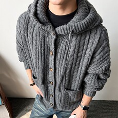 日系复古纯色针织开衫外套男女潮牌宽松百搭情侣毛衣MY555-P72，男装针织衫/毛衣，星座208-5