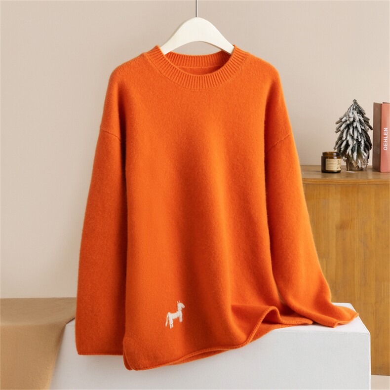 2025年秋季时尚百搭通勤简约休闲手工刺绣小马，女装羊毛衫，梵泰羊绒