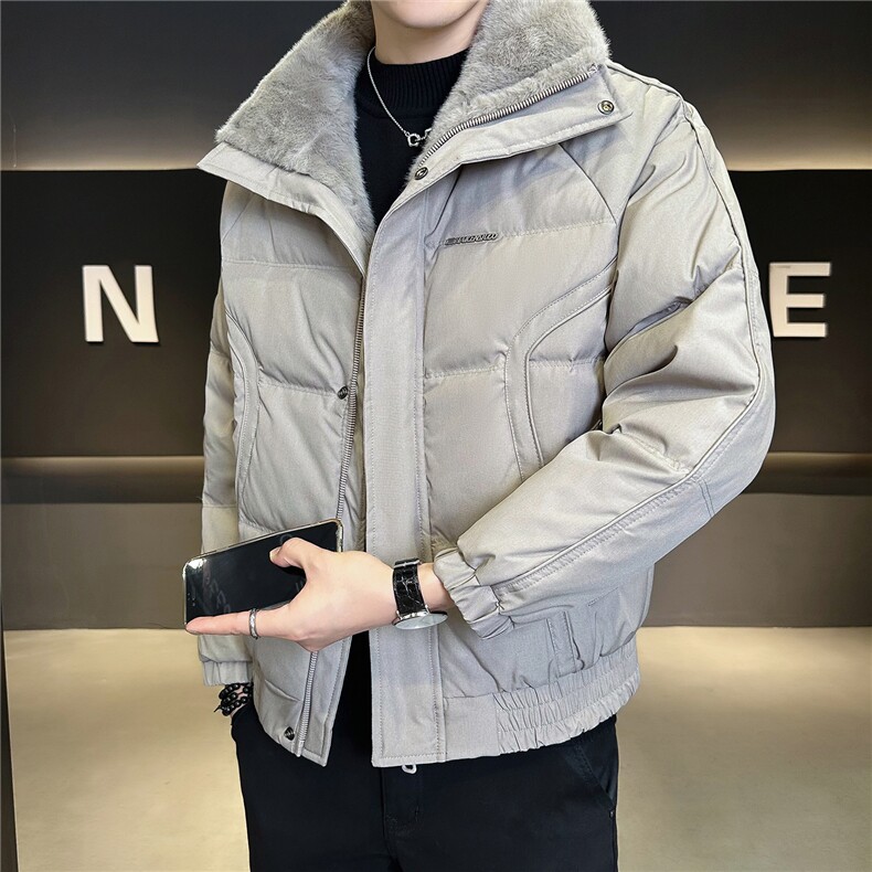9809-M-3XL-P215标50绒店主风冬季休闲百搭纯色毛领羽绒服男图片