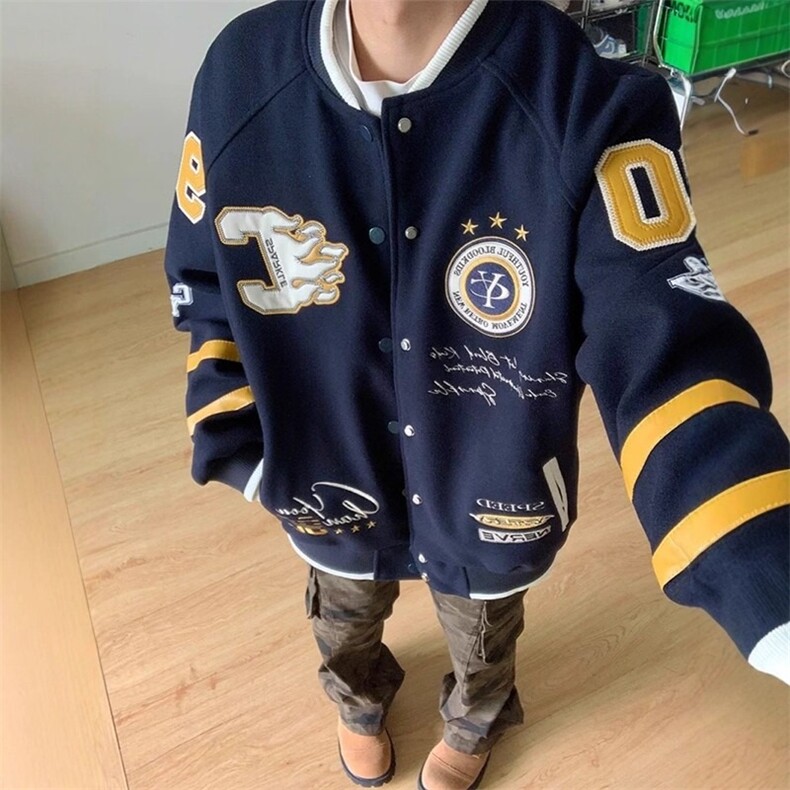 加厚夹棉美式复古贴布刺绣拼接棒球服JK2506，女装职业装，星座516A