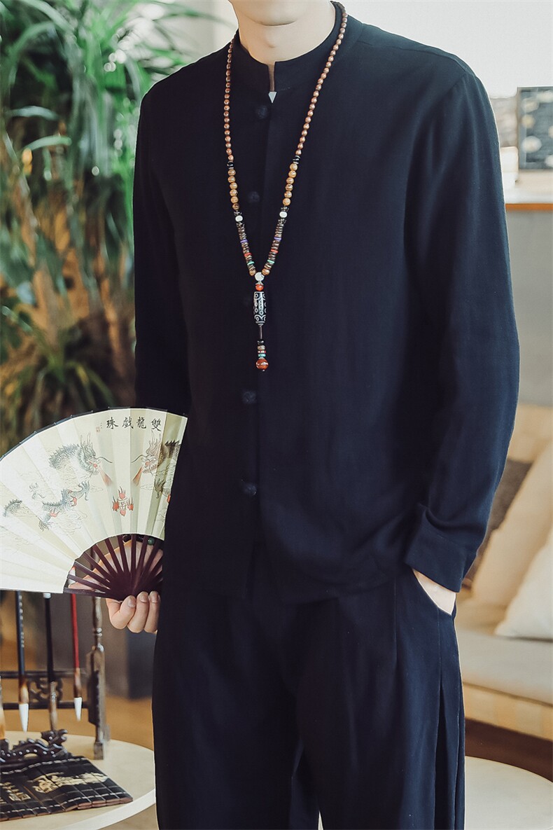 T90*2021春秋男士长袖衬衫棉麻衬衣修身休闲男麻料衬衫白色*P55,男装衬衫,星座1516（原B303）