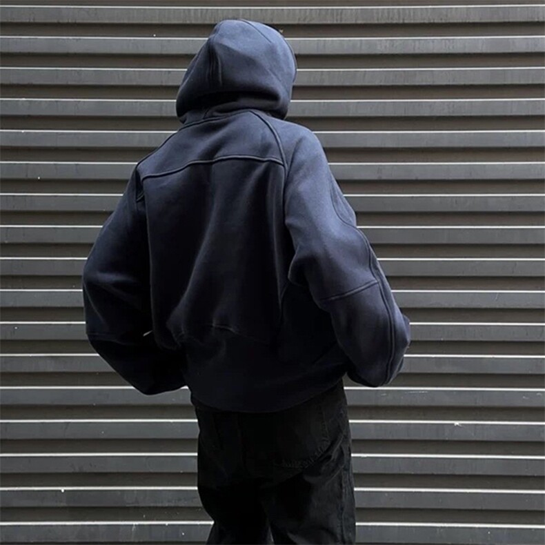 抖音得物二开美式重磅宽松结构拉链设计防风高领连帽卫衣外套W76,男装卫衣,电商A486