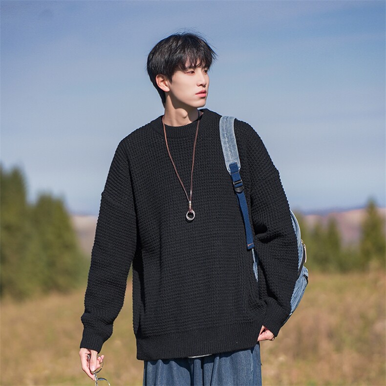 B299-M834华夫格子粗针慵懒日系港风毛衣P58X88（大货已入仓），男装针织衫/毛衣，电商B299-1