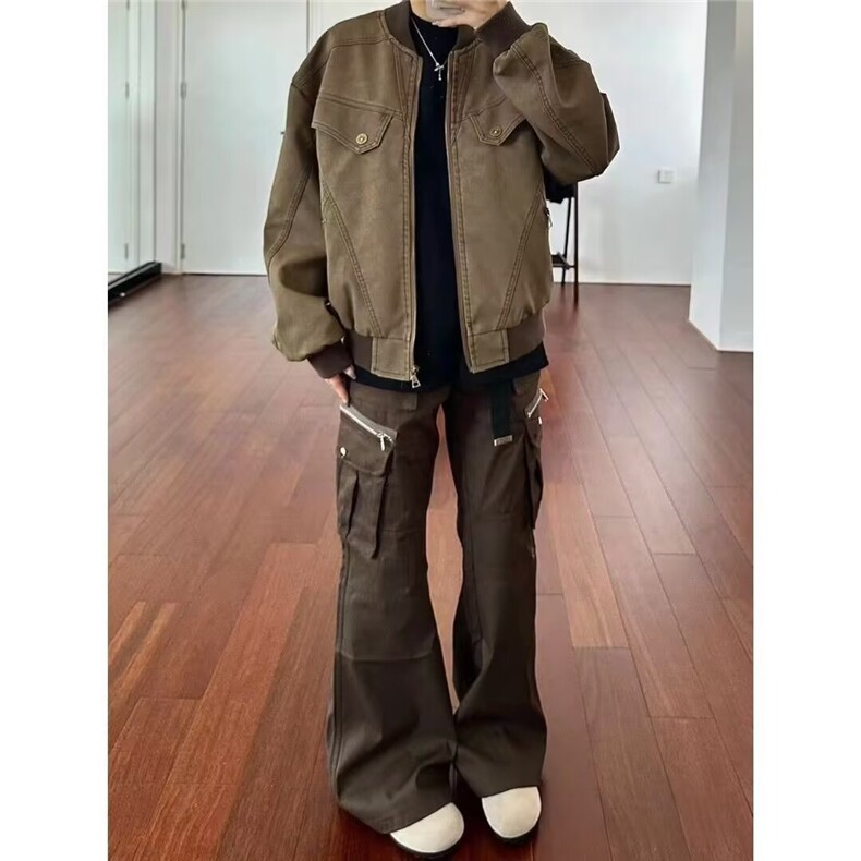 欧美复古多拉链设计哈灵顿外套男女秋季高街百搭飞行员棒球领夹克,男装夹克,星座506A