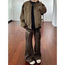 欧美复古多拉链设计哈灵顿外套男女秋季高街百搭飞行员棒球领夹克，男装夹克，星座506A