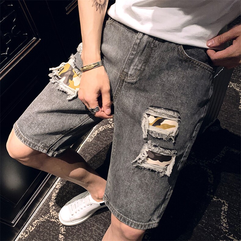 N2021夏牛仔短裤男士外穿五分裤破洞薄款潮流裤子,男装牛仔裤,星座102A（原电商D309-1）