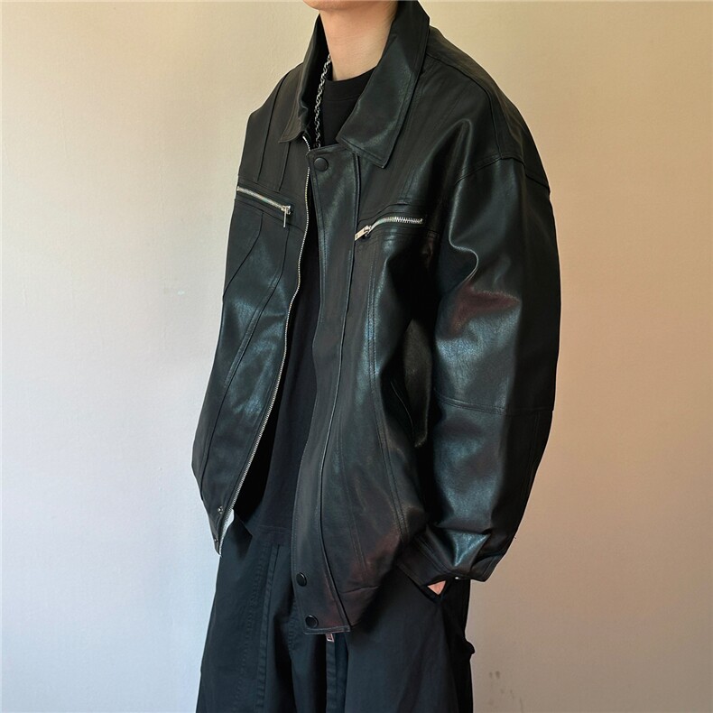 现货-水洗质感复古皮外套男pu机车服潮牌痞帅夹克-AP23106-P115,男装夹克,电商A351