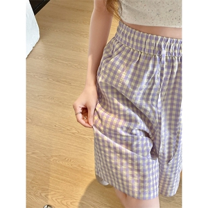 8XL-M 美式复古格子休闲五分裤夏季街头风宽松简约直筒短裤DK1538图片