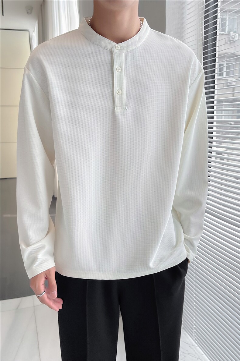 秋季男生长袖华夫格面料亨利领体恤长T纯色微宽松1012-6438-P48,男装T恤,星座1012-1