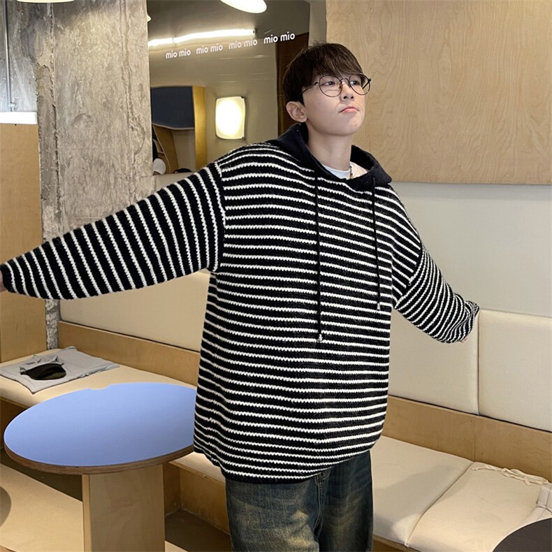抖音直播！连帽条纹针织衫男毛衣男XH12-P55,男装针织衫/毛衣,电商B367
